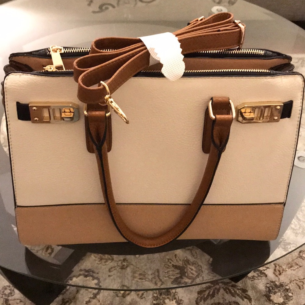 Aldo handbag tan brown and white leather